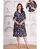 CeleBravo Georgette Woven Three Fourth Sleeves Floral Printed Maternity Dress With Nursing Access - Blue