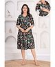 CeleBravo Georgette Woven Three Fourth Sleeves Floral Printed Maternity Dress With Nursing Access - Green