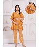 CeleBravo Cotton Woven Half Batwing Sleeves Floral Printed Maternity Ethnic Kaftan Style Kurta With Nursing Access & Pant Set - Mustard