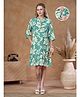 Lovely Mom's Rayon Woven Three Fourth Sleeves Floral Printed Maternity Dress With Nursing Access - Green