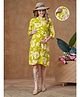 Lovely Mom's Rayon Woven Three Fourth Sleeves Floral Printed Maternity Dress With Nursing Access - Yellow