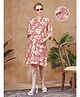 Lovely Mom's Rayon Woven Three Fourth Sleeves Floral Printed Maternity Dress With Nursing Access - Rust