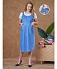 Lovely Mom's Oxford Woven Half Sleeves Cut & Sew Maternity Dress With Nursing Access - Blue