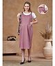 Lovely Mom's Oxford Woven Half Sleeves Cut & Sew Maternity Dress With Nursing Access - Pink
