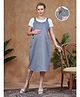 Lovely Mom's Oxford Woven Half Sleeves Cut & Sew Maternity Dress With Nursing Access - Light Blue