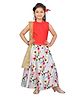 Aarika Silk Woven Sleeveless Floral Printed & Gota Lace Embellished Lehenga Choli With Dupatta Set - Red & Grey