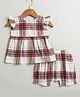 Sweetlime by A.S Cotton Woven Frill Sleeves Checked Peplum Top & Coordinating Shorts Set - Red