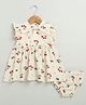 Sweetlime By A.S Cotton Woven Frill Sleeves Cherry Printed Coordinating Dress With Bloomer Set - Beige