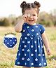 Babyhug Cotton Knit Half Sleeves Floral Printed Frock with Bow Applique & Bloomer - Navy Blue