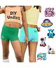 THE COVER UP PROJECT Modal Knit Pack Of 2 Solid Boy Shorts With Space Theme Iron Prints - Green & Light Blue