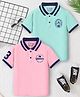 Trampoline Cotton Blend Knit Pack Of 2 Half Sleeves Text Printed Polo Tees - Blue & Pink