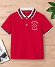 Trampoline Cotton Blend Knit Half Sleeves Text Printed Polo Tee - Red