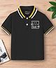 Trampoline Cotton Blend Knit Half Sleeves Text Printed Polo Tee - Black