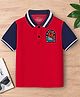 Trampoline Cotton Blend Knit Half Sleeves Text Printed Polo Tee - Red