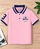 Trampoline Cotton Blend Knit Half Sleeves Text Printed Polo Tee - Pink