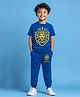Trampoline Cotton Blend Knit Half Sleeves Lion Printed Tee With Coordinating Pant Set - Blue