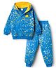 Babyhug Terry Knit Full Sleeves Hooded T-Shirt and Joggers with Smiley Print - Blue