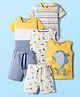 Babyhug Single Jersey Knit Half Sleeves T-Shirts & Shorts Sets With Stripes & Sea Life Print Pack of 4 - Yellow & White