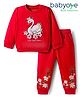Babyoye 100% Cotton Knit Full Sleeves Winter Wear Sweatshirt & Lounge Pant Set With Swan Queen & Floral Print - Orange