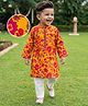 Babyhug Cotton Woven Full Sleeves Kurta & Pyjama Set With Floral Print - Yellow