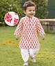 Babyhug Cotton Woven Full Sleeves Cambric Printed Kurta Dhoti Set with Digital Floral Print - White & Pink