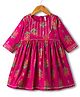 Babyhug Cotton Woven Three Fourth Sleeves Ethnic Dress with Floral Print - Dark Pink