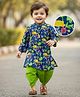 Babyhug Cotton Woven Full Sleeves Kurta Dhoti Set Floral Print - Blue