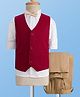 Pine Kids Knit Full Sleeves Three Piece Party Suit Set with Bow - Maroon White & Beige