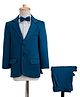 Pine Kids Knit Full Sleeves Solid 3 Piece Party Suit With Bow - Teal Blue