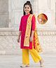 Pine Kids Woven Three Fourth Sleeves Kurta Palazzo Set with  Dupatta Floral Embroidery & Sequin & Lace Detailing - Yellow & Dark Pink