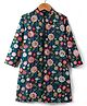 Pine Kids Woven Full Sleeves Floral Embroidered Kurta Pyjama Set - Navy Blue