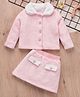 Mark & Mia Cotton Full Sleeves Solid Colour Top & Skirt Set With Pearl Applique - Pink