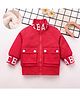 Mark & Mia Cotton Knit Full Sleeves Front Open Winter Jacket With Text Print - Red