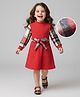 Mark & Mia Full Sleeves Winter Frock with Belt Checks Print & Pockets - Red