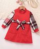 Mark & Mia Full Sleeves Winter Frock With Checks Design & Belt - Red