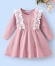 Mark & Mia Cotton Full Sleeves Winter Frock with Frill Detailing - Pink