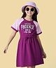 Pine Kids Cotton Knit Half Raglan Sleeves Winter Frock With Text Print - Purple