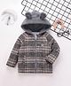 Mark & Mia Full Raglan Sleeves Front Open Hooded Winter Jacket with Bear Ear Applique & Checks Design - Grey