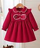 Mark & Mia Full Sleeves Peter Pan Collar Frock With Frill & Pearl Detailing -Red