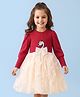 Mark & Mia Full Sleeves Frock with Duck Patch Bow Applique & Ruffle Detailing - Red & Peach