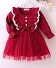 Mark & Mia Full Sleeves Frock with Mesh Bow Applique & Frill & Lace Detailing - Red
