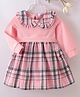 Mark & Mia Full Sleeves Peter Pan Collar Frock with Checks - Pink