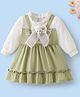 Mark & Mia Full Sleeves Frock with Bow & Animal Applique & Frill Detailing - Light Green & White