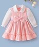 Mark & Mia Cotton Full Sleeves Frock with Bow Applique - Pink