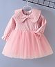 Mark & Mia Full Sleeves Frock with Net Detailing & Peter Pan Collar - Pink