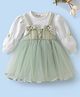 Mark & Mia Full Sleeves Frock with Mesh & Lace Detailing & Pearl Embellishment - Light Green & White