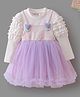 Mark & Mia Full Sleeves Frock with Frill & Net Detailing & Applique - Lavender & White