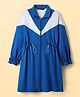 Pine Kids Cotton Knit Full Peasant Sleeves Color Block Winter Frock - Royal Blue & White