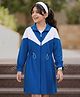 Pine Kids Cotton Knit Full Peasant Sleeves Color Block Winter Frock - Royal Blue & White