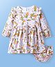 Doodle Poodle Cotton Knit Full Sleeve Frock & Bloomer with Bunny Print - White